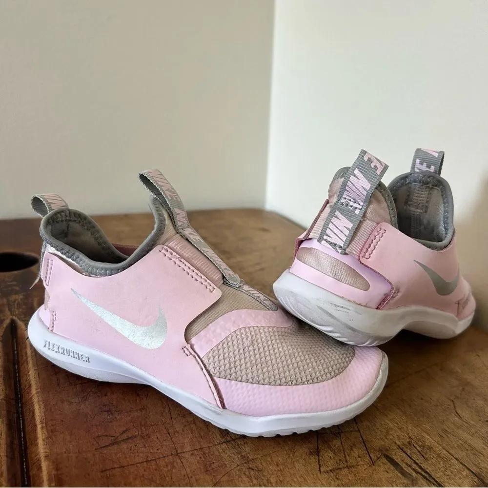 Nike flex runner shoes, girls 12.5C, pink & white, see pix for blemishes